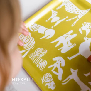 北欧Fine Day长方形狗狗图案托盘餐盘层压桦木轻奢收纳盘 Little