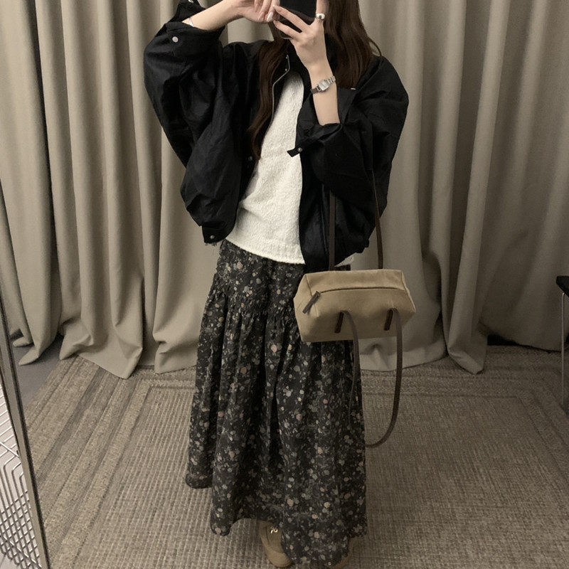 秋冬女装温柔碎花半身裙松紧高腰宽松显瘦垂坠感森系打底裙下装