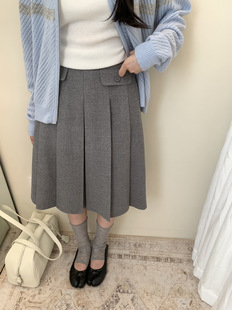 秋冬女装毛呢百褶半身裙女松紧高腰宽松显瘦百搭打底裙休闲垂坠裙