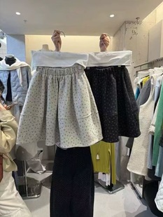 秋冬女装碎花毛呢打底短裙松紧腰宽松显瘦两节拼接a字半身裙下装