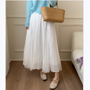 春夏女装纯色半身裙松紧腰中长款垂坠感显瘦宽松气质度假裙下装