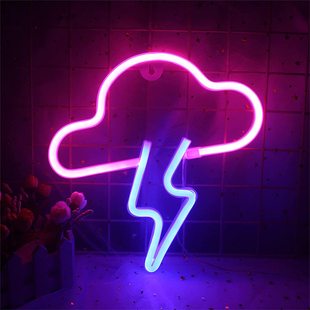 跨境2022新品云朵闪电霓虹灯 USB电池双用 挂墙led雷阵雨造型彩灯