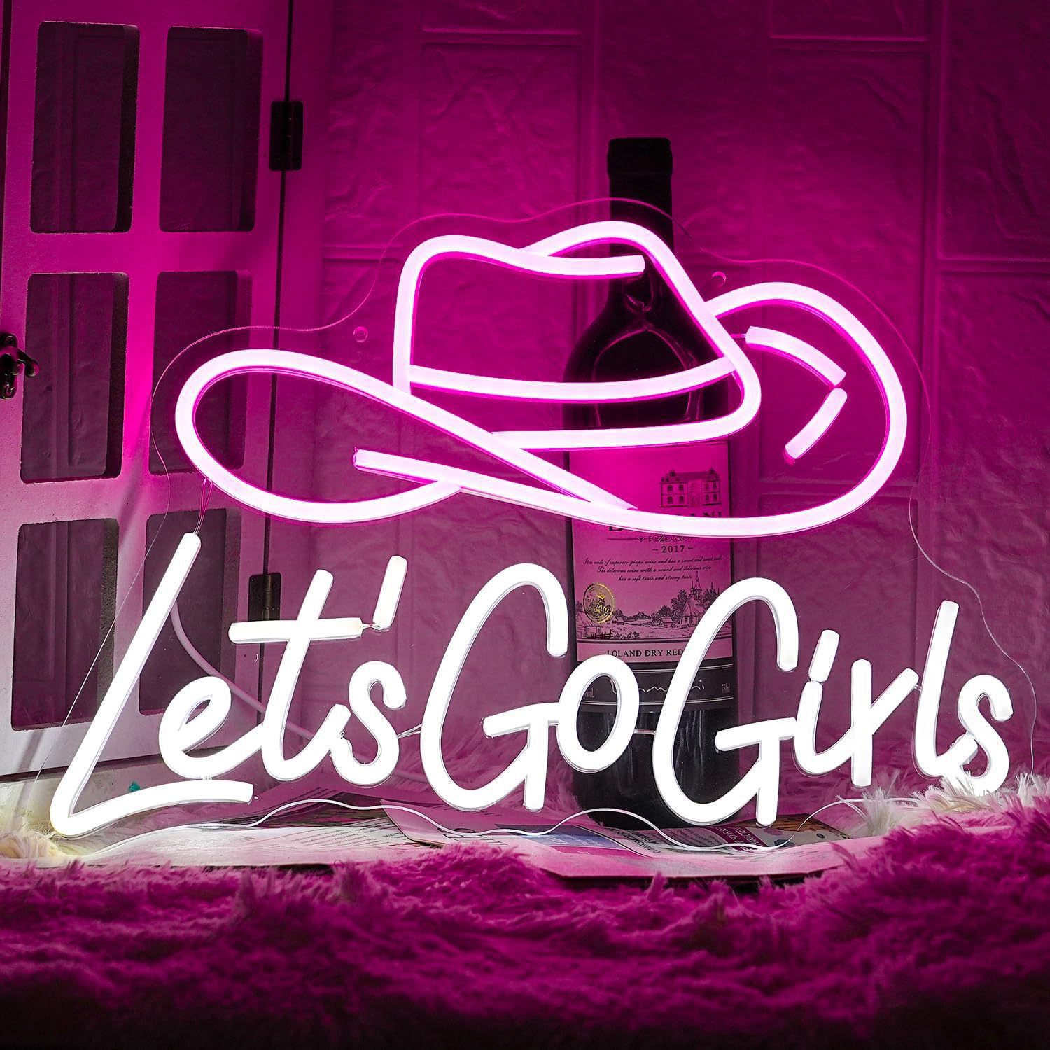 外贸跨境LET IS GO GIRLS牛仔帽英文霓虹灯装饰灯灯牌