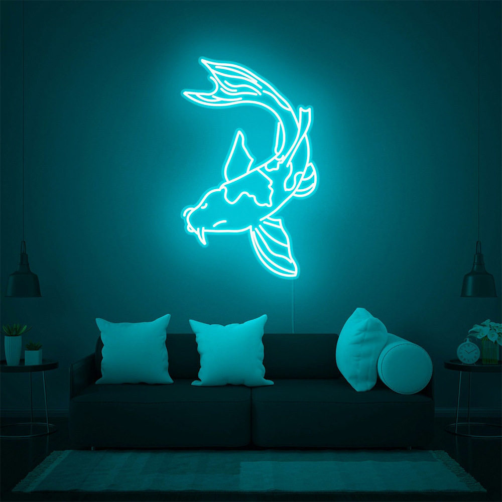 上新造型霓虹灯鲤鱼富贵财源招牌装饰灯餐厅广告牌制作一件起订广