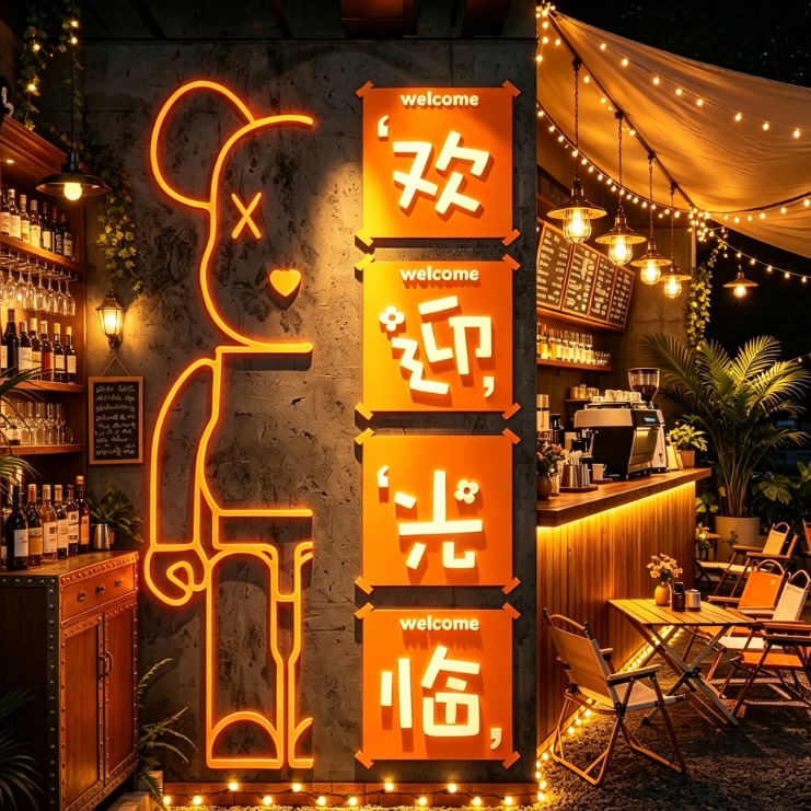 网红打卡欢迎光临餐饮店墙贴