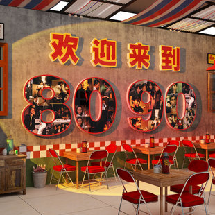 80年代复古怀旧老物件港风明星海报墙氛围装饰餐饮烧烤店场景布置
