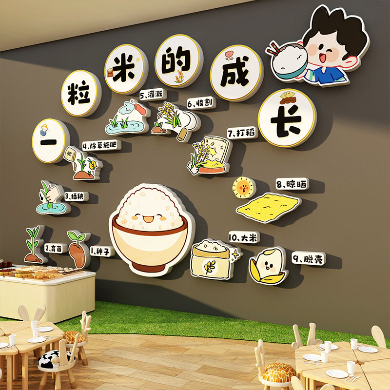 幼儿园主题成品文化走廊墙面装饰食堂一粒米故事托管主题贴纸环创,家居饰品,软装墙贴,淘宝优惠券,粉丝福利购,淘宝优惠卷