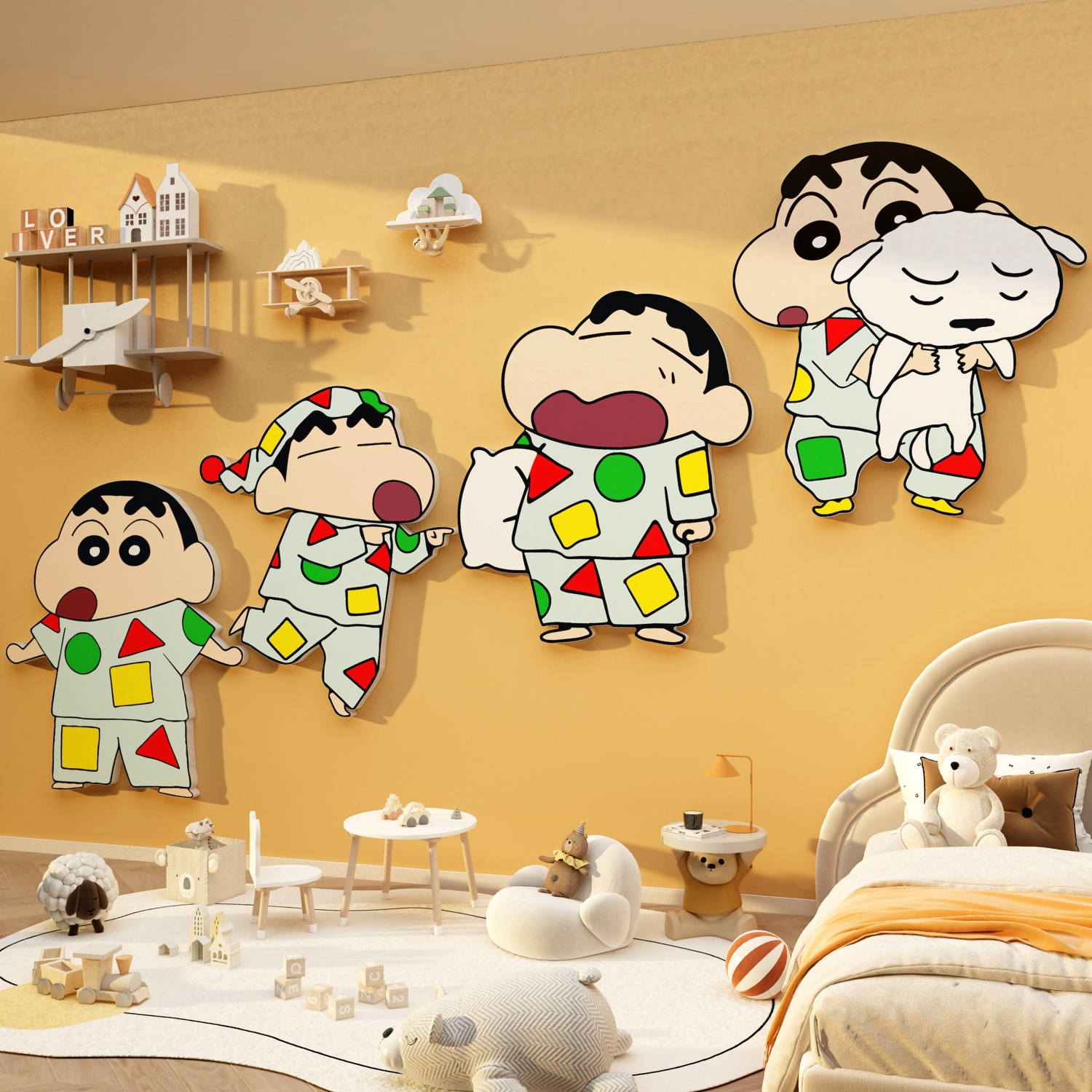 儿童房间区墙面装饰男女孩卧室公主床头蜡笔小新海报贴纸壁画布置