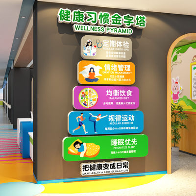 医院诊所墙面贴纸装饰护士站文化科室健康宣教习惯金字塔设计背景