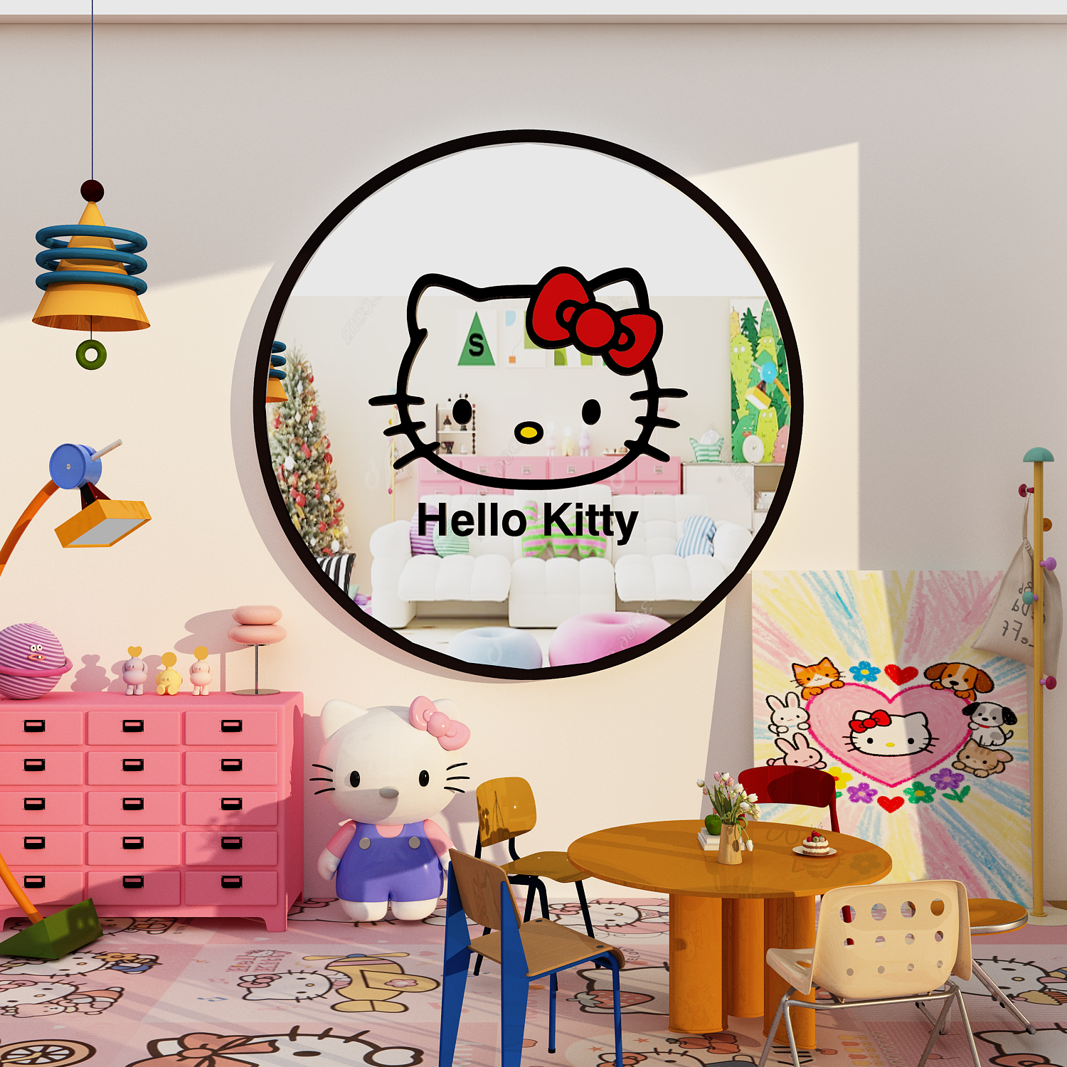 凯蒂猫hellokitty贴纸画儿童房间布置公主镜子墙面装饰女孩床头