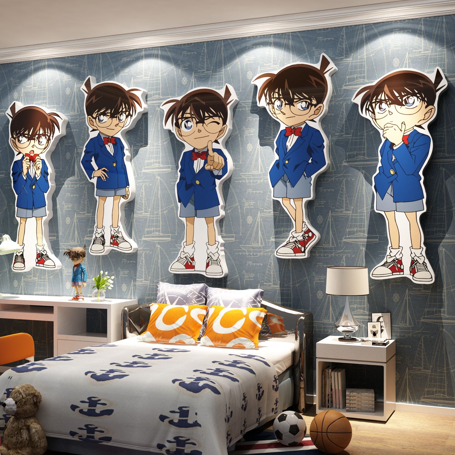 儿童房间布置装饰名侦探柯南男孩床头墙面贴画男生卧室改造物件