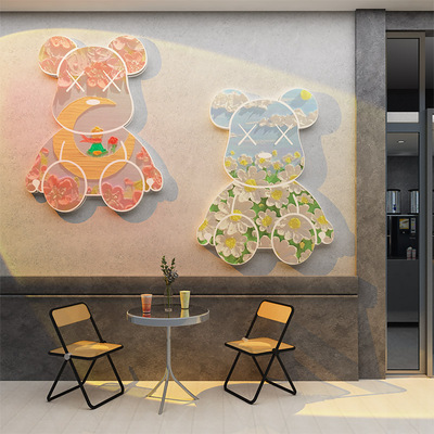 网红暴力熊打卡拍照区布置摆件奶茶店铺门口吸引人墙面壁装饰挂画