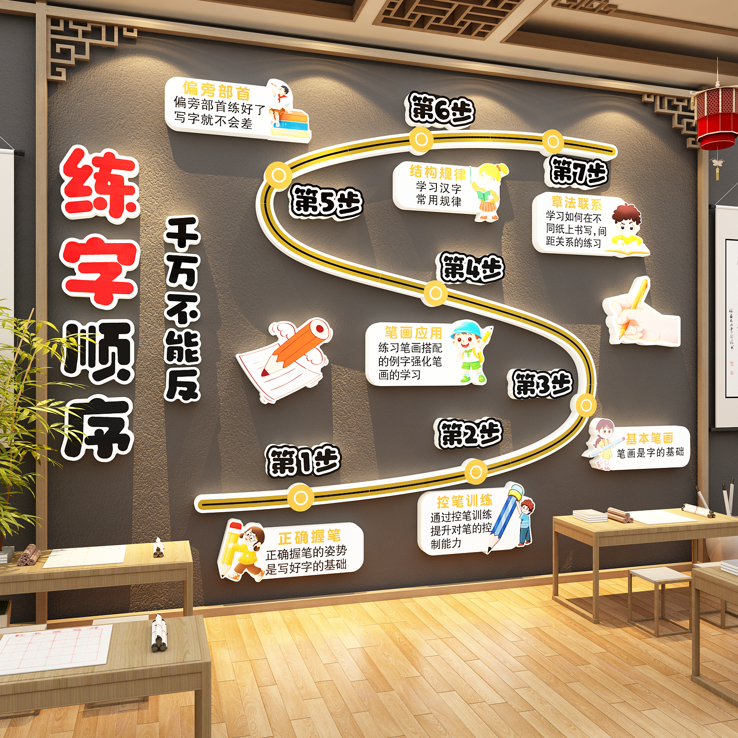 书法教室氛围布置装饰画墙面贴纸环创硬笔作品展示培训班机构文化