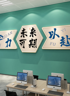 写字楼墙面装饰企业走文化背景氛围布局高端形象励志标语
