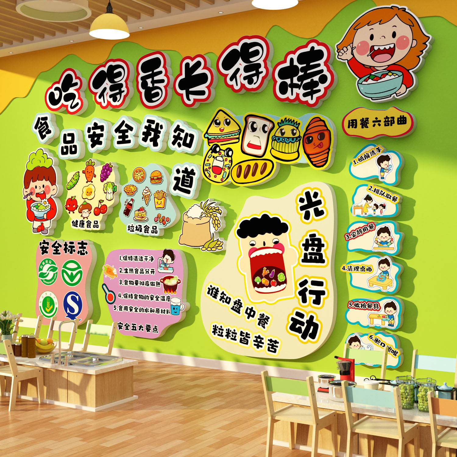 幼儿园食育墙面装饰贴环创主题成品厨房小饭桌餐厅托管班文化机构