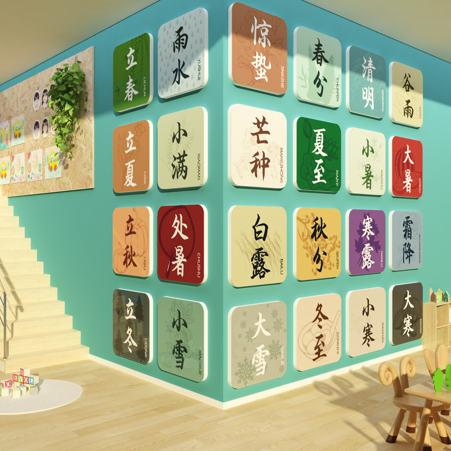 24二十四节气幼儿园楼梯环创走廊主题布置文化墙装饰成品贴挂画图,家居饰品,软装墙贴,淘宝优惠券,粉丝福利购,淘宝优惠卷