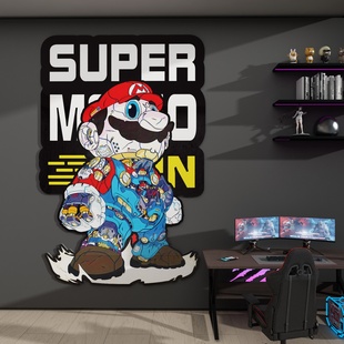 电竞房间布置装 饰超级玛丽马里奥墙面贴纸网吧海报创意3d立体挂画