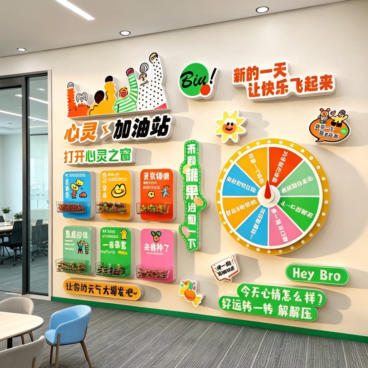 能量加油补给站互动转盘墙贴