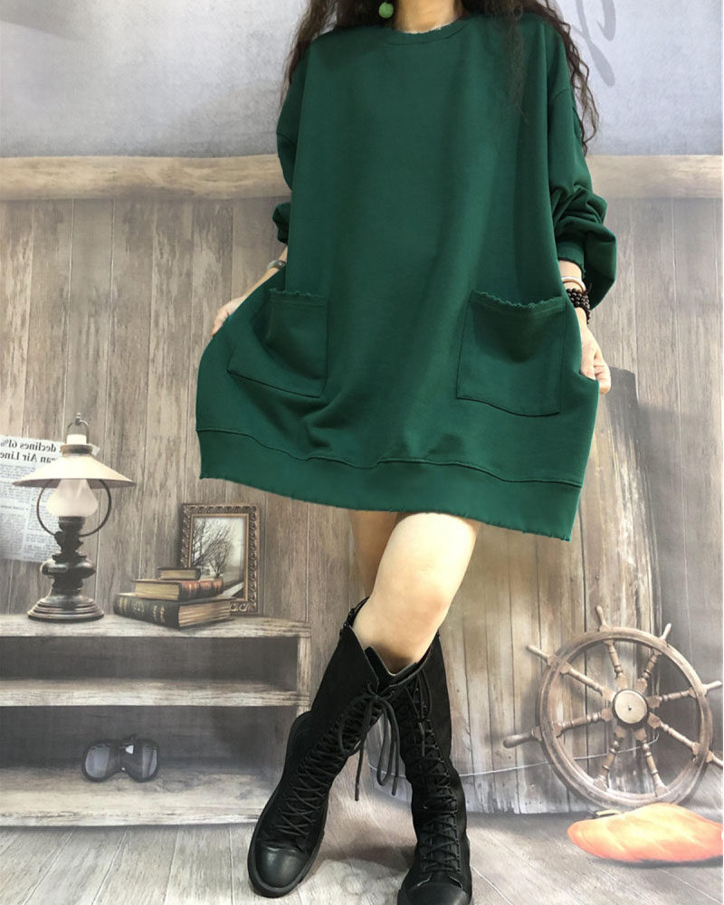 定制300斤套头卫衣秋春新款350大码女显瘦宽松口袋中长连衣裙250
