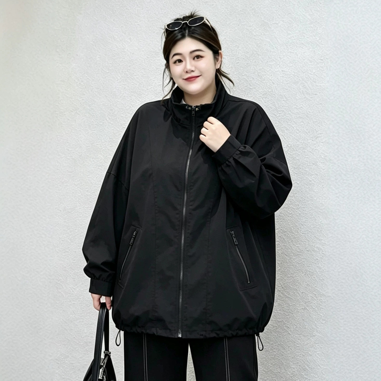 秋款宽松立领拉链特大码女装外套