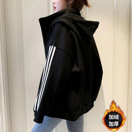 定制300斤特大码女装超肥显瘦350休闲拉链连帽外套加绒卫衣260胖M