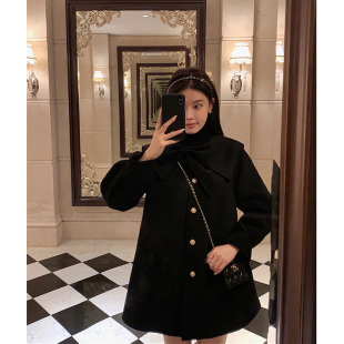 定制300斤特大码女装秋春350蝴蝶结减龄中长款毛呢大衣250胖m外套