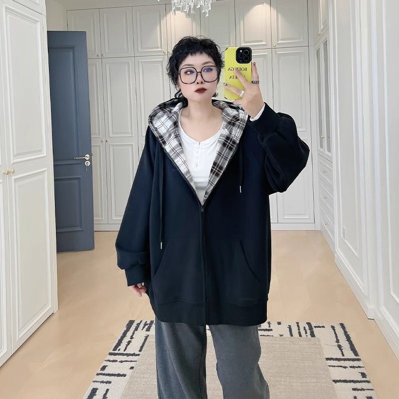 300斤大码女装连帽卫衣开衫外套