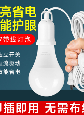 家用LED简易E27螺口灯头带线插头插座开关线悬挂式超亮节能照明灯