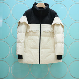 MRER莫乂义2025专柜正品冬季新款撞色蕾丝边长袖羽绒服R3D04162