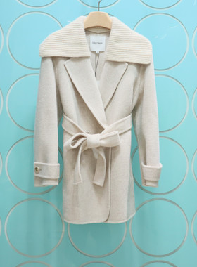 紫淑专柜正品2025冬新款针织领披肩收腰毛呢大衣女Z1AA34363