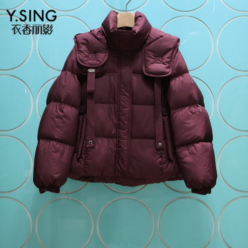 YSING衣香丽影专柜正品2025冬季新款安哥拉红连帽羽绒服141287321