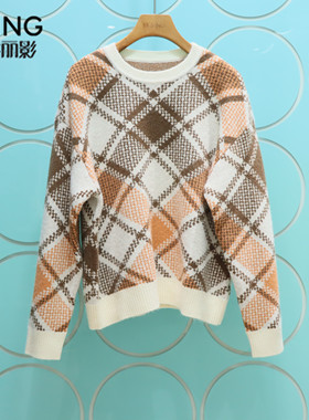 YSING衣香丽影专柜正品2025冬季新款大格子套头针织衫YMS32310202