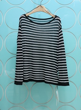 MRER莫乂义    专柜正品春季新款条纹一字肩针织线衫女R5C50678