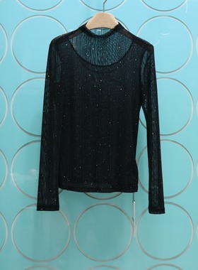 MRER莫乂义 专柜正品春季新款时尚亮片网纱显瘦长袖上衣R5C81133