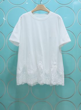 MRER莫乂义 专柜正品秋季新款圆领套头短袖蕾丝T恤上衣R6A80262