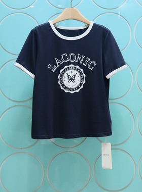 BOCASSIS专柜正品2026夏季新款撞色字母蝴蝶印T恤上衣B3912713