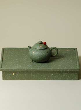 入野归松传统中国绿色粗陶长方茶盘中式家用简约干泡茶台壶承滤水