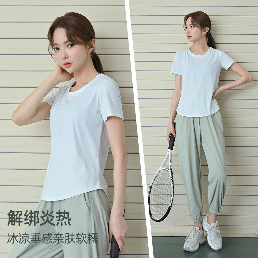 凉感瑜伽服女2025新款夏季健身房专业晨跑步运动服套装速干衣宽松