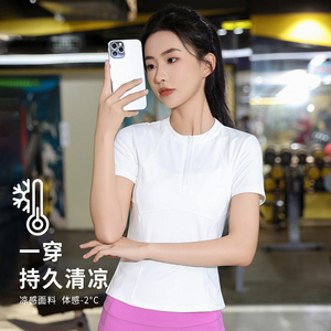 2024新款运动上衣女夏季修身速干健身半拉链晨跑步外穿瑜伽服短袖