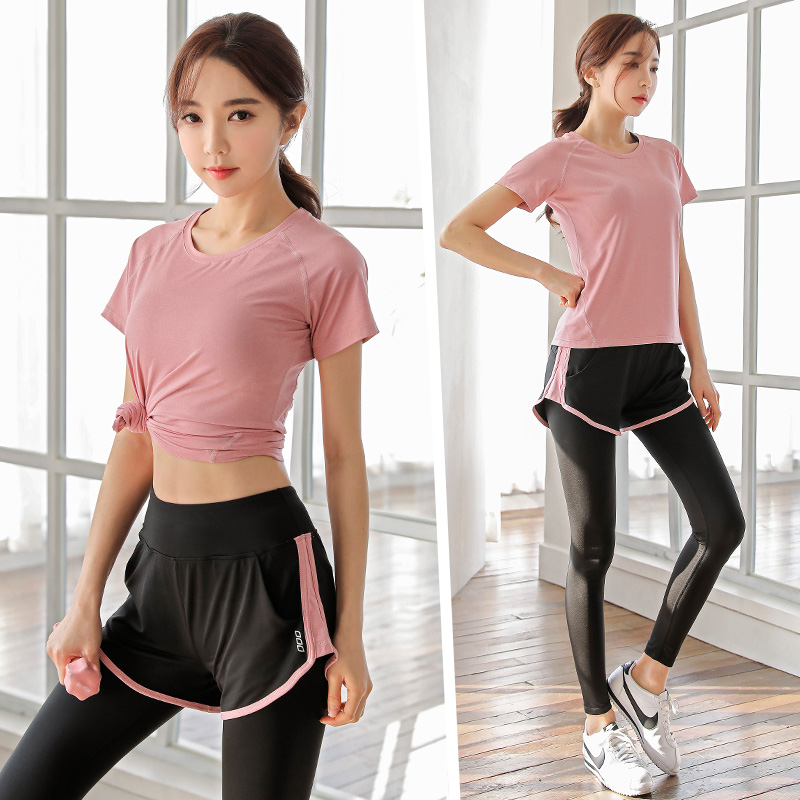 2025新款夏天瑜伽运动服套装女短袖健身房户外晨跑步服速干衣宽松