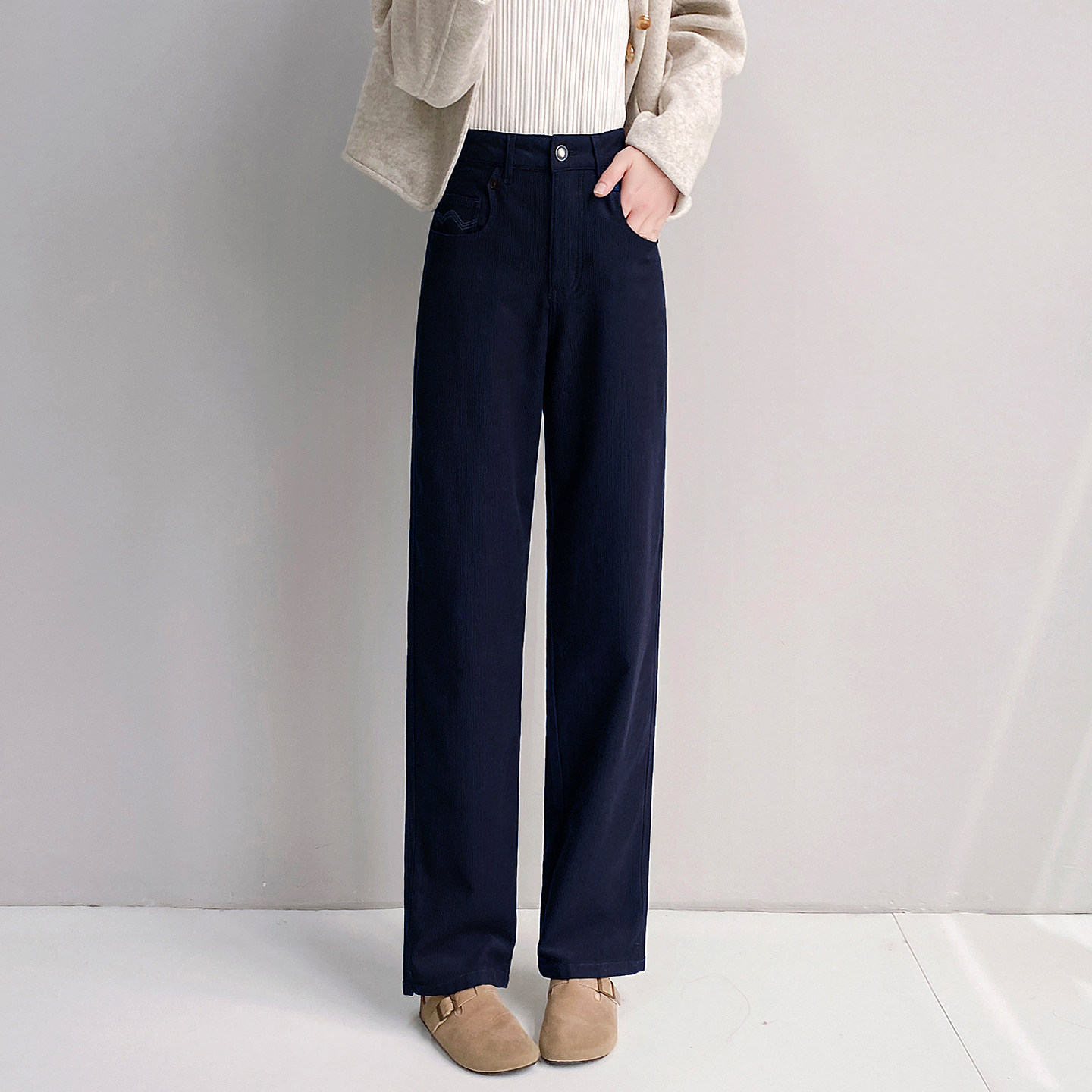 雅赛尔柔肤阔腿裤女秋冬新款2025加厚裤子窄窄版竖条休闲直筒长裤,女装/女士精品,休闲裤,淘宝优惠券,粉丝福利购,淘宝优惠卷