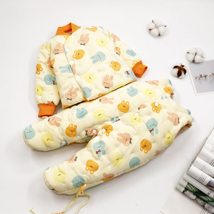 微弹布料纯棉宝宝纯手工棉花棉衣婴幼儿闭裆款套装加厚秋冬季