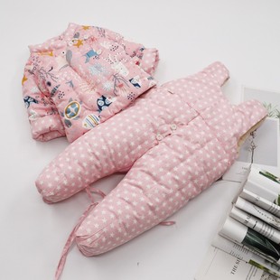 秋冬婴儿手工棉衣宝宝冬棉花套装新生儿加厚棉袄棉裤婴幼儿童棉服