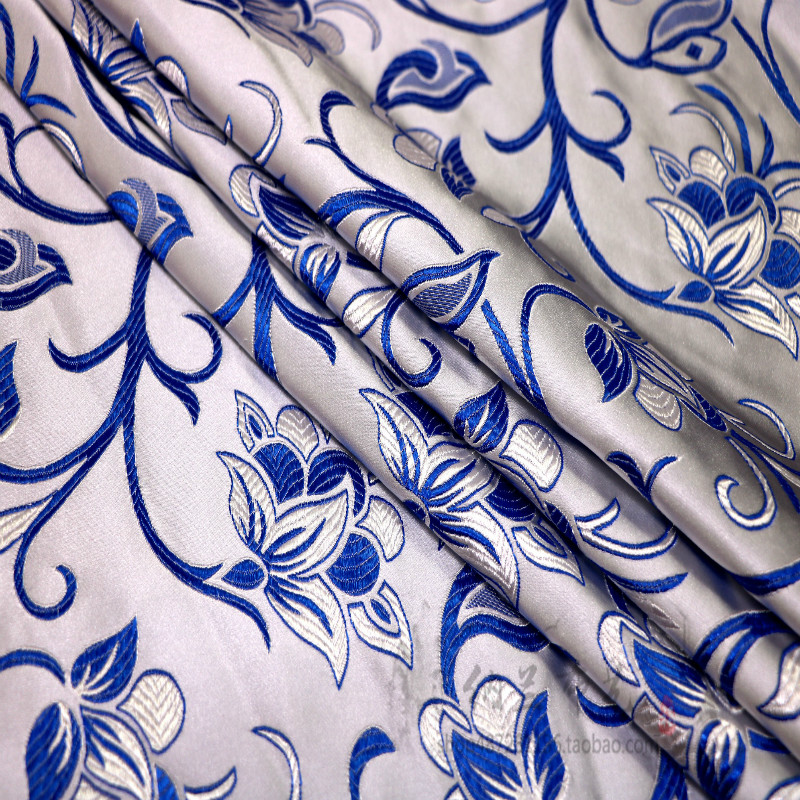 织锦缎绸缎面料布料贡缎丝绸少数青花瓷旗袍藏袍尼龙提花树藤花