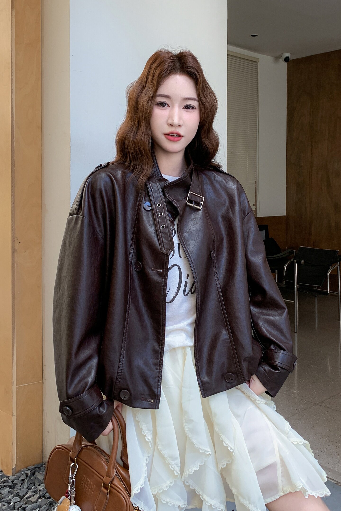 美拉德咖色时髦休闲皮衣外套女春秋2025新款小个子PU夹克流行爆款,女装皮衣,莘蕾