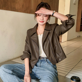 上衣女士美拉德机车风皮衣复古网红标准ins秋季短款春秋显瘦时尚，女装皮衣，莘蕾