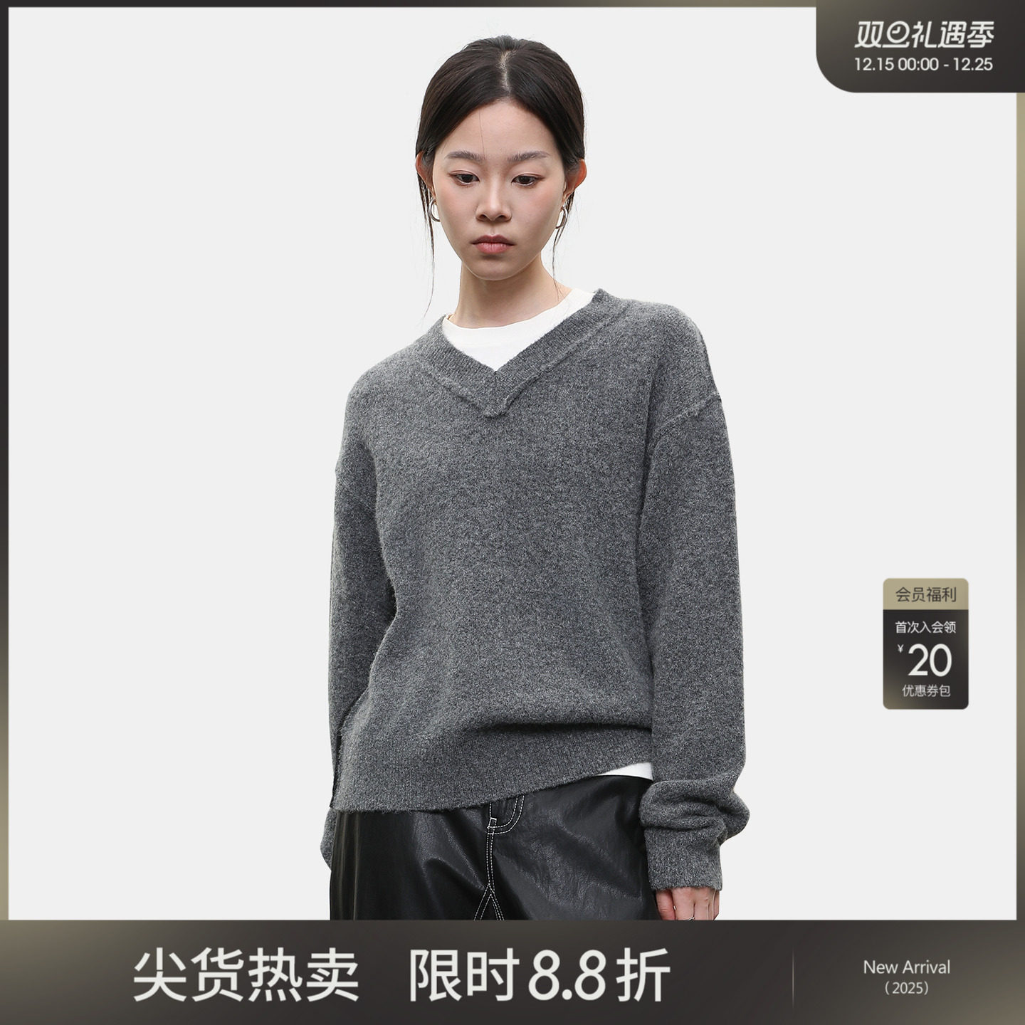 女性日记绵羊毛V领毛衣秋针织衫