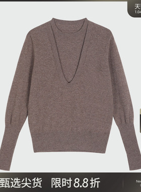 LADY’S DIARY 100%绵羊毛定纺针织衫女高级感假两件软糯长袖毛衣