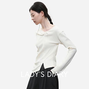 上衣 显瘦内搭简约纯色长袖 LADY’S DIARY设计感扭结T恤25初秋新款