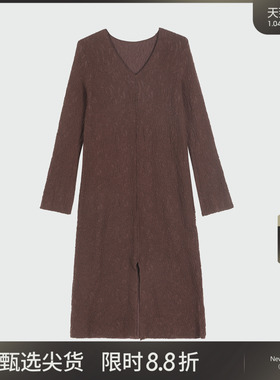 LADY’S DIARY 秋季新款绵羊毛针织长袖连衣裙女长款高端V领长裙